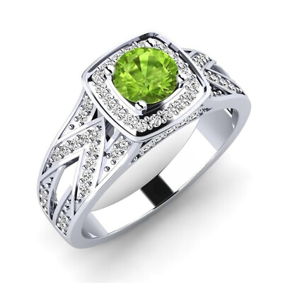 #ad Sterling Silver 925 Peridot Round 5.00mm Cocktail Ring With Rhodium Plated $36.50