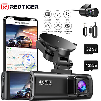 #ad REDTIGER Front and Rear 4K Dash Cam with Hardwire Kit and 128GB Card $149.99