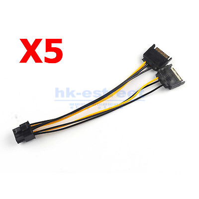 #ad 5 PCS Dual SATA to PCI E Power Cable 15Pin SATA to 8 Pin Video Card Power Wire $9.98