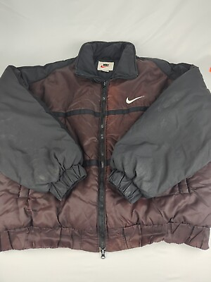 #ad Nike 90s Coat Puffer Brown Maroon Size XXL Men#x27;s Vintage Jacket Heavy Zip $39.97