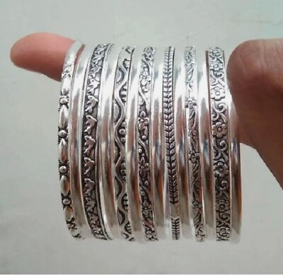 #ad 14 Set Of Silver Bangles Solid 925 Silver Handmade Stackable Women Bangle ST2 $17.66