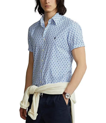 #ad $138 Polo Ralph LaurenClassic Fit Printed Stretch Short Sleeve Woven Shirt XL $79.98