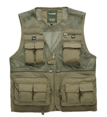 #ad Mens Waistcoat Mesh Jacket Muti Pockets Fishing Cargo Vest Zip Jacket Outdoor Sz $22.49