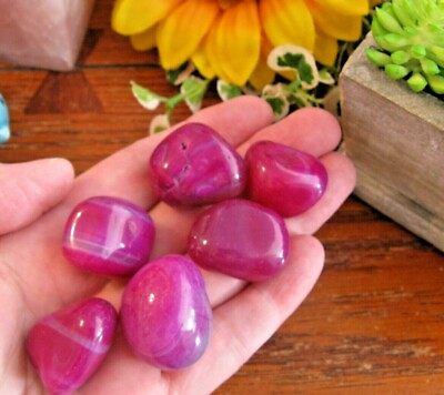 #ad New Brazilian Layered Pink Agate Crystal Tumbled Stone Set of 6 $6.99
