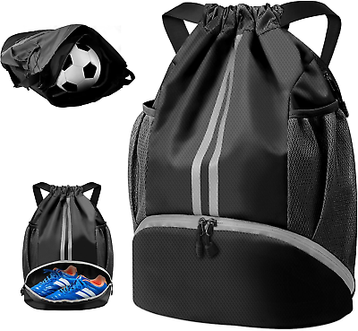 #ad Basketball Backpack Drawstring Soccer Backpack with Ball and Shoe Compartment $24.88