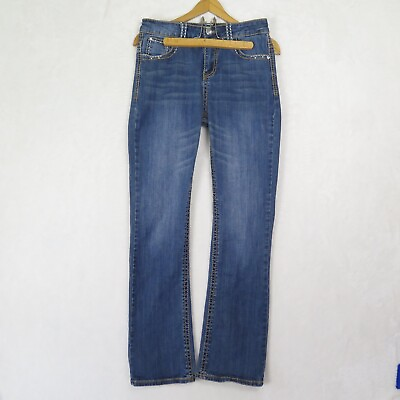 #ad LIVE HARD Blue Jeans Women#x27;s 6 Jewel Details Contrast Stitch Light Flare Slim $8.99