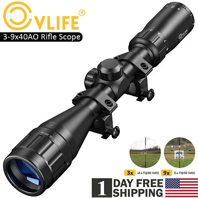 #ad 3 9x40 Rifle Scope Crosshair Mil Dot Gun Scope Adjustable Objective 20mm Mount $43.99