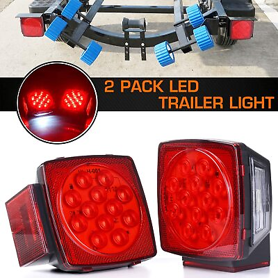 #ad Pair LED Submersible Square Lights Trailer Under 80quot; Tail Brake Boat Stud Mount $19.99