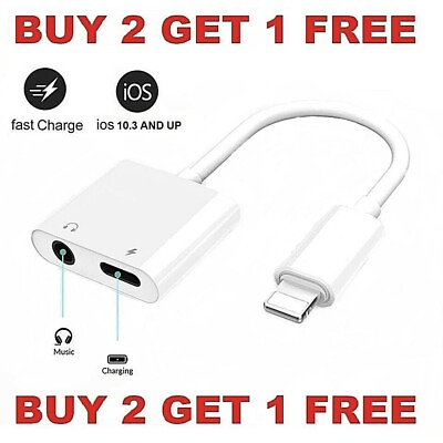#ad Dual Adapter 3.5mm Headphone amp; Charger 2 in 1 Adapter for iPhone 13 12 11 XR XS $5.49