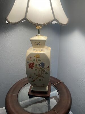 #ad VTG Ceramic Japanese Floral Lamp on Stand Tested Works 25” Without Lamp Shade $129.00