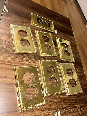 #ad VTG Set 7 AmerTac Solid Brass Wall Electrical Outlet Covers Plate 3”W 4 5 8”T $80.00