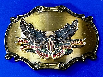 #ad The Right To Keep and Bare Arms VTG 1980 Western Framed Belt Buckle by Rain Tree $22.50