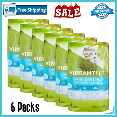 #ad 6 Pack Vibrant Life Mini Crystal Unscented Cat Litter 4 lb Bag FREE SHIPPING $37.10
