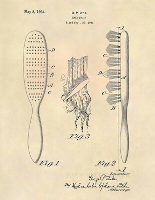 #ad Hair Brush Official US Patent Art Print Hair Stylist Cosmetology Hair Art 570 $12.77