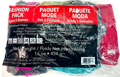 #ad BRAND NEW Yarn Make 5 Scarves 100% Mix Fibers Net Weight 16 Oz. Fashion Pack $19.95