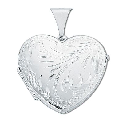 #ad Large Engraved Heart Shaped Locket Pendant 30mm Sterling Silver GBP 90.75