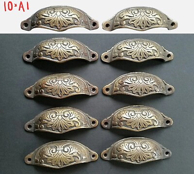 #ad 10 Apothecary Drawer Cup Bin Pull Handles 3 1 2quot;c. Antique Vict. Style Brass #A1 $70.95