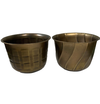 #ad Vintage Brass Plant Pots Set of Two Bronze Gold Colored Textured Pattern 4.5quot; $44.99
