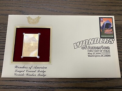 #ad Wonders of America Cornish Windsor Bridge Covered Replica Golden Cover Stamp $9.99