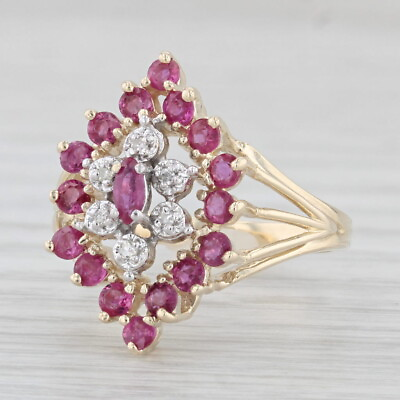 #ad 0.43ctw Ruby Diamond Cluster Ring 10k Yellow Gold Size 6 Cocktail $249.99