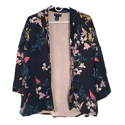 #ad Adrienne Vittadini Floral Cardigan Jacket Size 1X Black Lightweight Kimono $22.00