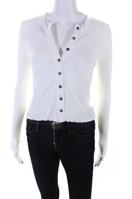 #ad Goldie Womens Cotton Knit Ribbed Long Sleeve Button Up Blouse Top White Size M $41.49