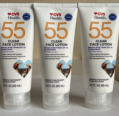 #ad Lot Of 3 SPF 55 Sunscreen Clear Face Lotion 3 oz Each Exp: 5 2024 $18.99