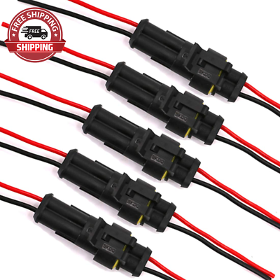#ad 2 Pin Way Waterproof Electrical Connector Wire Harness 16 AWG Marine for Car Tr $11.70