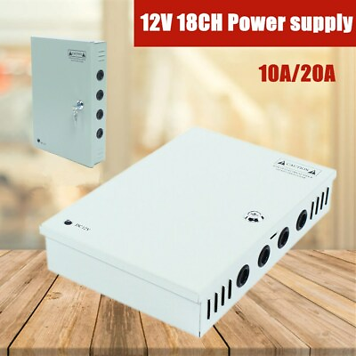 #ad 18CH Ports CCTV Security Camera Power Supply Box Distribution 10A 20A with Lock $25.94