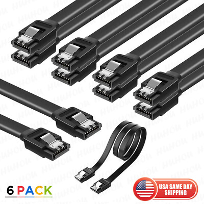 #ad 6pack SATA Cable III 6Gbps Straight HDD SDD Data Cable with Locking Latch 15 in $9.99