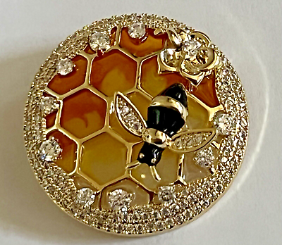 #ad Bumble Bee Crystal Glass Clear Rhinestone Brooch Pin Daisy Flower Yellow Orange $22.99