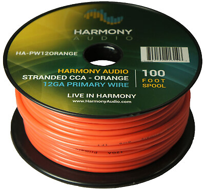 Harmony Car Primary 12 Gauge Power or Ground Wire 100 Feet Spool Orange Cable $14.95