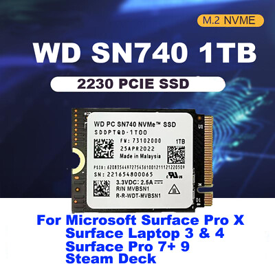 #ad NEW 1TB WD SN740 M.2 2230 SSD NVMe PCIe For Microsoft Surface Pro 9 Steam Deck $103.98