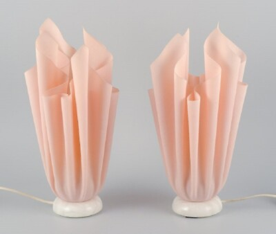 #ad Georgia Jacobs French designer. A pair of rose coloured table lamps in resin. $1500.00