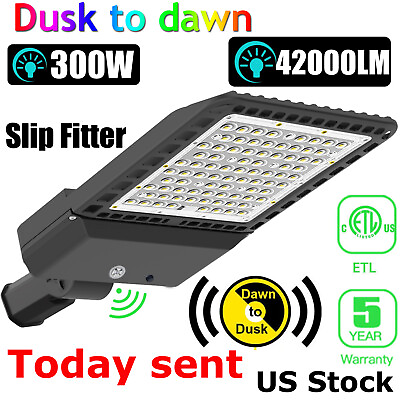 #ad LED Outdoor Parking Lot Lights 300W with Photocell 5000K 42000 Lumens 110 277VAC $99.09