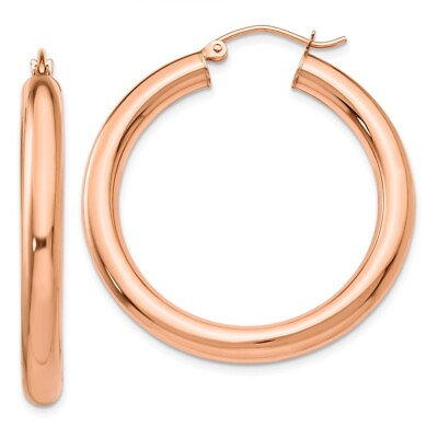 #ad 4mm x 35mm Polished 14k Rose Gold Large Round Tube Hoop Earrings $541.98