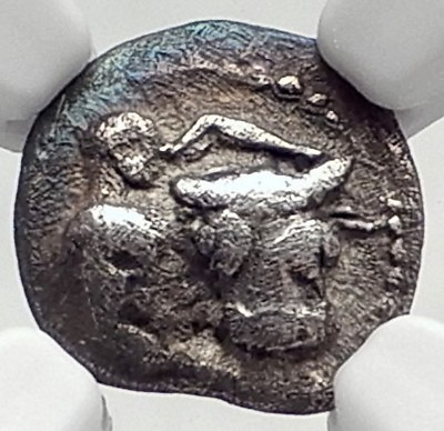#ad LARISSA THESSALY Ancient Silver 475BC Greek Coin HERO BULL HORSE NGC i73025 $673.65