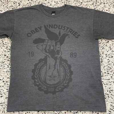 #ad Obey Industries T Shirt Short Sleeve Graphic Print Hand Bird Dove 89 Gray Size L $14.00