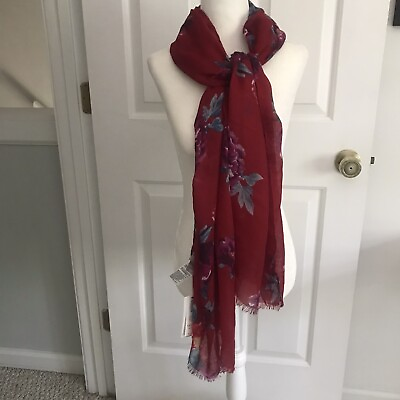 #ad Chico#x27;s NOSZ Red Regal Rose Covertible Oblong Scarf 24quot; x 75quot; Polyester NWT $15.45