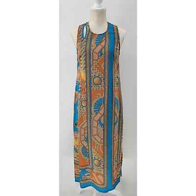 #ad Akemi Kin Dress Womens Size 2 Silk Rayon Blue Hippie Boho Tibetan Blue Orange $34.99