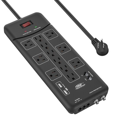 #ad CRST Power Strip Surge Protector with Flat Plug and 2 USB ETL Listed 6FT Cord $30.59