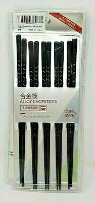 #ad 10 Pairs of Fiberglass Alloy Chopsticks Black Reusable New Sealed Product $9.97