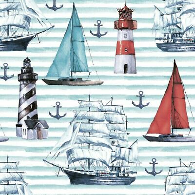#ad Two Individual Decoupage Paper Lunch Napkins Boats amp; Ships Nautical Light House $1.80