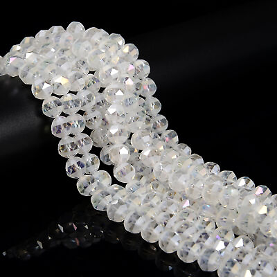 #ad Clear AB Color Crystal Glass Matte Faceted Round Beads 8mm 10mm 12mm 15.5quot;Strand $7.49