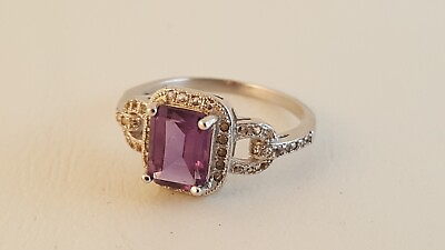 #ad Amethyst white sapphire sterling silver ring sz 6 3 4 6.75 $39.95