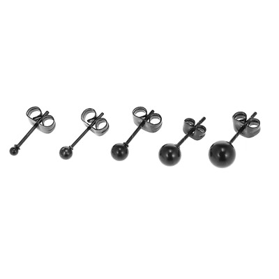 #ad Stainless Steel Round Ball Ear Studs 5 Pair Set Assorted Q8M2 $6.63