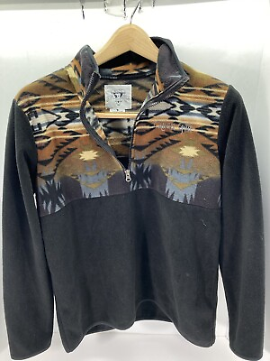 #ad Angel Fire Ski Resort Aztec Sweater Men Sz Small Black Pullover 1 4 Zip Fleece $24.95