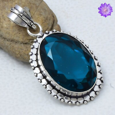 #ad London Blue Topaz Pendant 925 Sterling Silver Handmade Silver Jewelry 1.52quot; $7.35