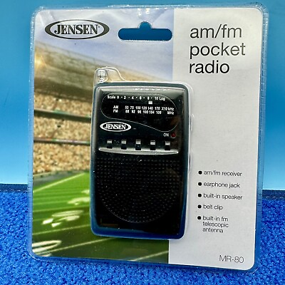 #ad Jensen Portable AM FM Receiver Mini 3.5#x27;#x27; Pocket Radio w Antenna Black MR 80 $12.49