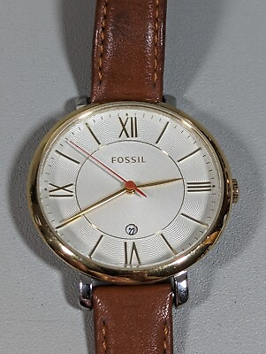 #ad Fossil Silver Tone Dial Round Case Brown Leather Band Watch Fits up to 7.5 Inch $31.49